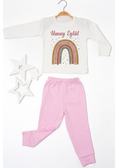 Pia Baby İsme Özel Kız Çocuk Pijama Takımı %100 Pamuk Penye İsim Baskılı Kişiye Özel Çocuk Pijaması 11077p14pi Krem