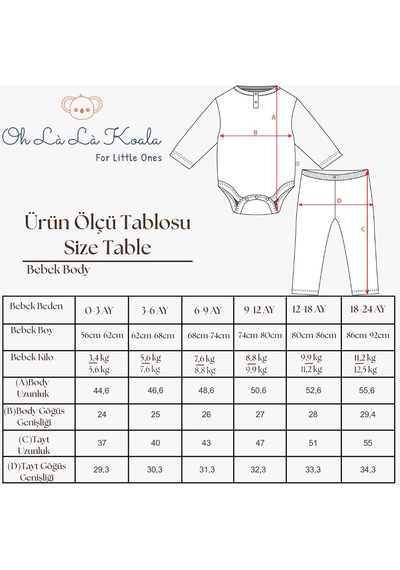 Oh La La Koala Elma Nakışlı Mona Serisi Uzun Kollu Body Tayt Set Krem