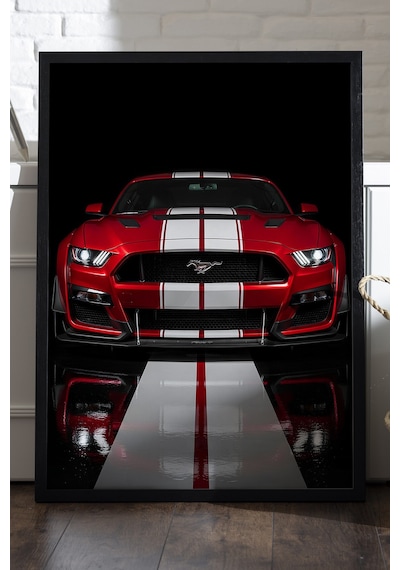 Ford Mustang Shelby Gt350 Siyah Ahşap Çerçeveli Poster, Dekoratif Araba Duvar Tablosu