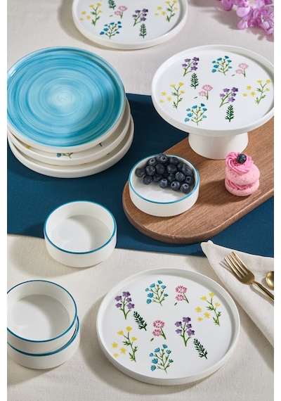 Art Botanical 11 Parça Ayaklı Handmade Premium Kahvaltı Takımı - 6 Kişilik Kahvaltı Takımı Setiü Çok Renkli