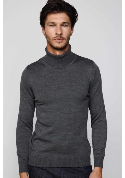 Tudors Slim Fit Dar Kesim Tam Balikcı Yaka Tüylenmeyen Yumuşak Dokulu Gri Erkek Kazak-29108-gri Gri