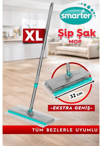 Smarter Xl Şip Şak Ekstra Geniş Mop Otomatik El Değmeden Tüm Bezlerle Uyumlu Temizlik Seti Paspas