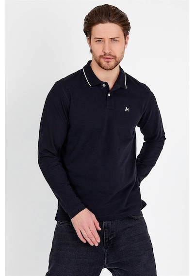 JAHR MARC Siyah Uzun Kollu Polo Yaka T-shirt Siyah