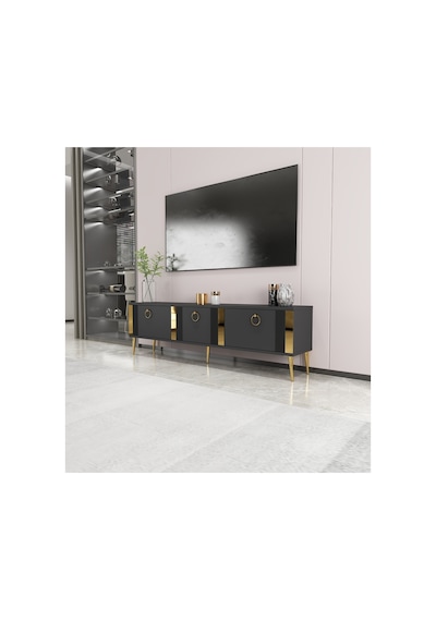 Lunar 150 Cm Tv Ünitesi Tv Sehpası Antrasit-altın Antrasit-altın