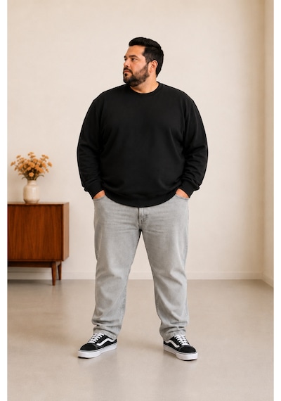 Sngl Tekstil Erkek Büyük Beden Oversize 3 İplik Uzun Kollu Sweatshirt 3xl-4xl-5xl-6xl-7xl-8xl-9xl Siyah