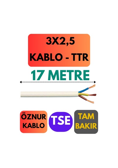 Öznur 3x2,5 Ttr Kablo Metre Seçenekli Beyaz - 17 Metre