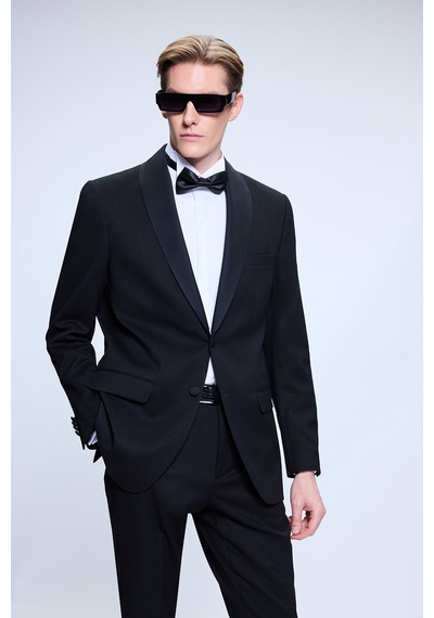 Hatemoğlu Siyah Slim Fit Çıkma Şal Yaka Klasik Damatlık 1996528 Siyah