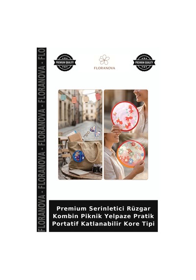 Floranova Premium Serinletici Rüzgar Kombin Piknik Yelpaze Pratik Portatif Katlanabilir Kore Tipi Çok Renkli