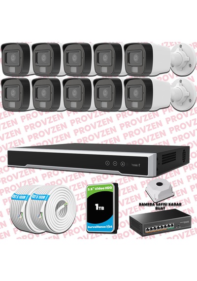 Provzen Hikvision 10 Kameralı Ip Full Hd Renkli Güvenlik Kamerası Mikrofonlu