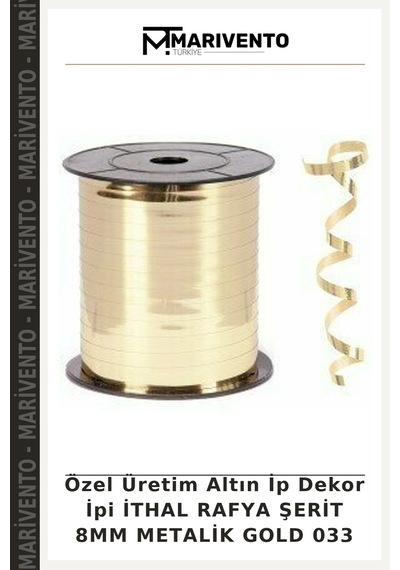 Özel Üretim Altın İp Dekor İpi İthal Rafya Şerit 8mm Metalik Gold 033 1 Adet
