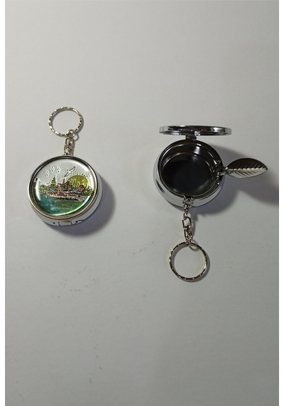 Mini Cep Küllüğü Anahtarlıklı - Taşınabilir Cep Küllüğü 5cm - İstanbul Desenli Kapaklı Metal Mini Kül Tabağı