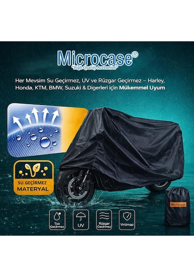 Microcase Universal Su Geçirmez Motosiklet Scooter Brandası Örtüsü Lastikli Taşıma Çantalı 185x70x100 Cm Al5493 Diğer