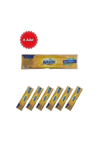 Narin Tost Peyniri 1 Kg X 6 Adet Tam Yağlı, Doğal, Yüksek Erime Performanslı Kaşar
