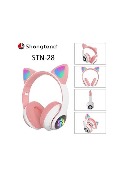 Stn28 Yeni Kedi Kulaklı Bluetooth Kulaklık Başa Takılan Sevimli Trend Kablosuz Spor Kulaklığı Uzun Pil Ömrü Stn28 Yeşil