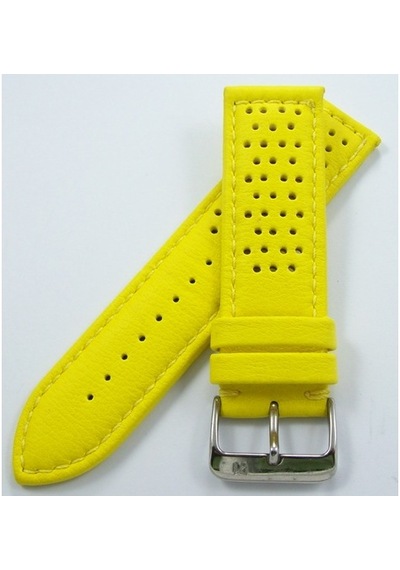 Bizon Sarı Deri Saat Kordonu 24Mm Delikli Spor Saat Kayışı Dikişl