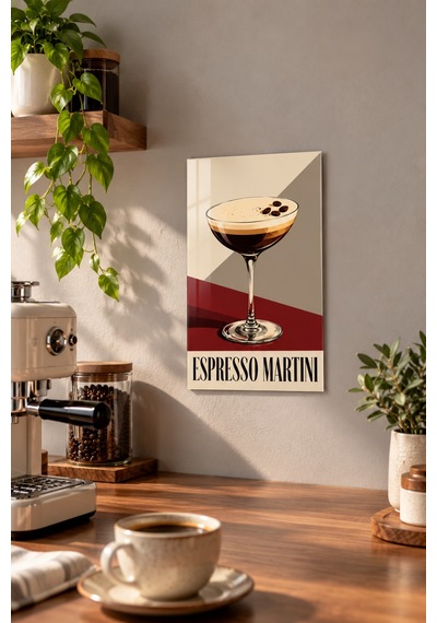 Gökçeoğlu Cam Tablo Temperli Cam - Espresso Martini Retro Kahve Ve Kokteyl Temalı - Cam Tablo