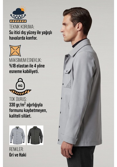 Goffra Erkek Metropole Modern Regular Fit Su İtici Teknik Ceket Gri M601-r0501-01