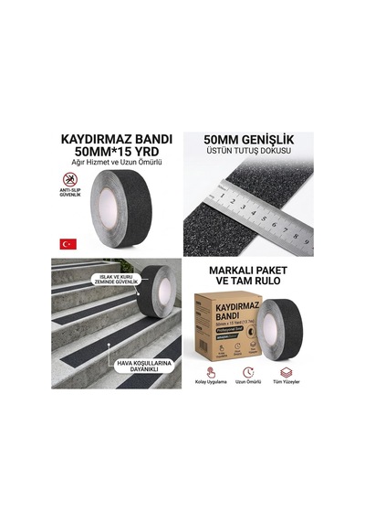 Kaydırmaz Bant, Siyah, 50mm X 15 Yarda, Güvenlik Şeridi