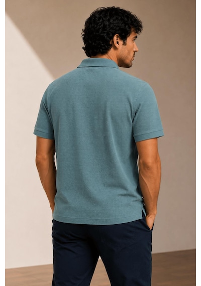 Alexandergardi Kısa Kollu Fermuarlı Polo Yaka T-shirt İndigo