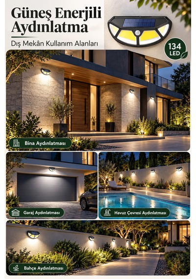 Sh-122 Güneş Enerjili Solar Bahçe Sokak Aydınlatması 3 Yönlü Aydınlatma Soğuğa Sıcağa Dayanıklı Duvara Monte