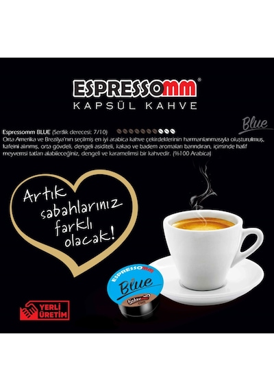 Espressomm® Tchibo Cafissimo Makineleri İle Uyumlu Blue Kafeinsiz Kapsül Kahve 10'lu