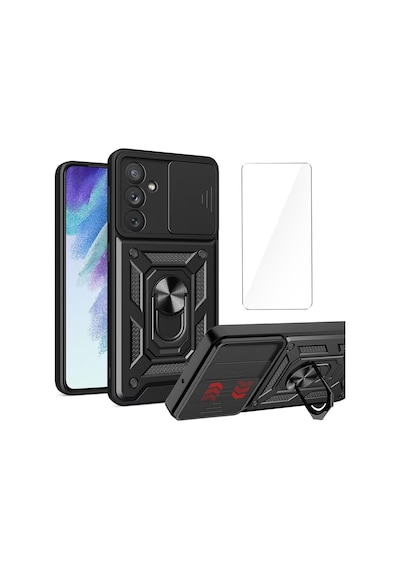 Teleplus Samsung Galaxy Uyumlu  A27 Kılıf Standlı Kamera Korumalı Slide Sürgülü Cover Kapak + Nano Ekran Koruycu Siyah