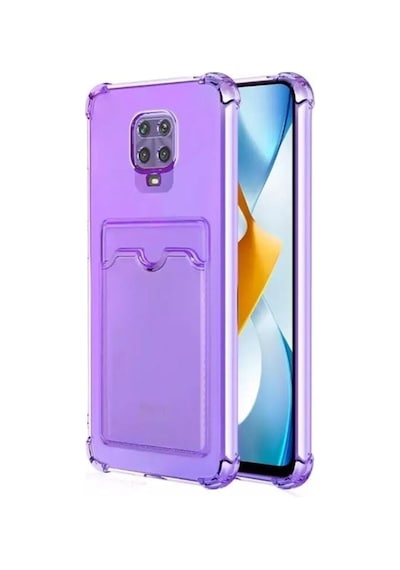 Xiaomi Redmi Note 9 Pro Kılıf Kartlıklı Darbe Korumalı Silikon + Ekran Koruyucu Mor