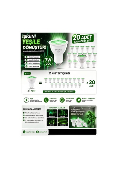 20 Adet Yeşil Işıklı 7w Led Spot Ampul Ekonomik Set ,bahçe, Mağaza Ve Vitrin Aydınlatma Çim Armatür Uyumlu Güçlü Tasarruflu Led Ampul 20 Adet Yeşil Işıklı 7w Led Spot Ampul Ekonomik Set ,bahçe, Mağaza Ve Vitrin Aydınlatma Çim Armatür Uyumlu Güçlü Tasarruflu Led Ampul