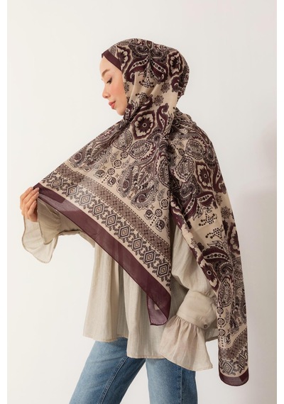 Mimiyum Soft Şal Klasik Etnik Desen Bordo