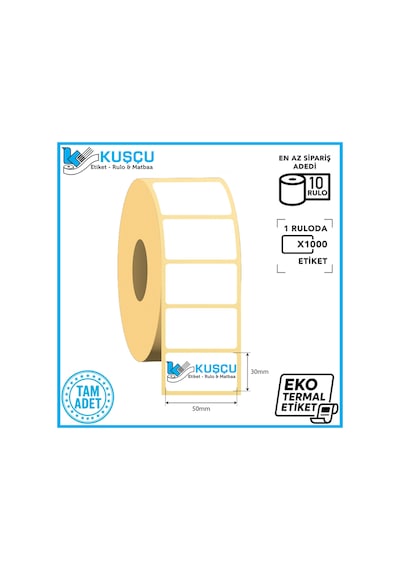 10 Adet 30mmx50mm 1000'lik Eko Termal Etiket Diğer