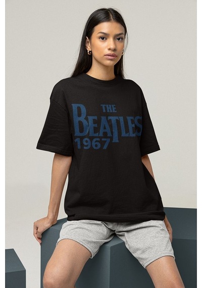 1967 The Beatles Müzik Grubu Baskılı Unisex Oversize Tişört Siyah