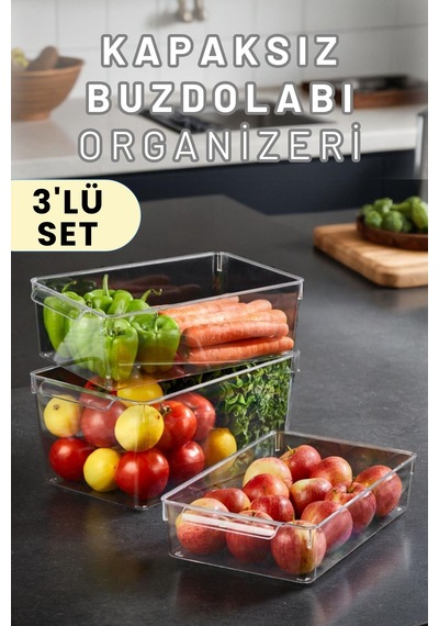 Buzdolabı Dolapiçi Düzenleyici Organizer 3'lü Set Mini, Midi, Maxi Şeffaf