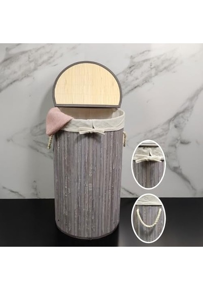 Tr El Yapımı Hasır Katlanır Çamaşır Sepeti Yuvarlak 55 Litre 35cm 35cm 61cm , Doğal Malzemeden Üretilmiş Çam Diğer