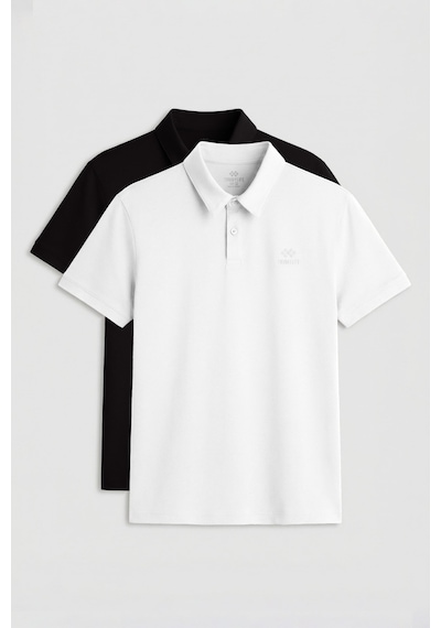 Tommylife Standart Fit Basic Polo Yaka 2li Paket Siyah-beyaz Erkek T-shirt - 87748 Siyah-Beyaz