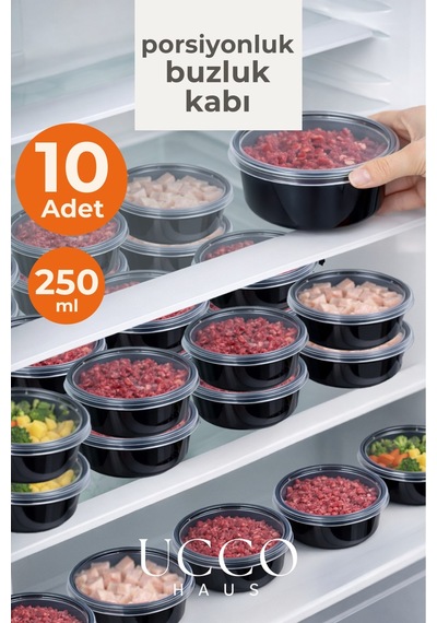 10'lu 250 Ml Kıyma Et Sos Kemik Suyu Sebze Saklama Kabı Sızdırmaz Mikrodalga Buzluk Düzenleyici Siyah