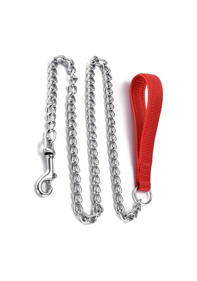 Küçük Köpekler İçin Yumuşak Pedli Saplı Zincir Tasma Metal Köpek Tasma Gri
