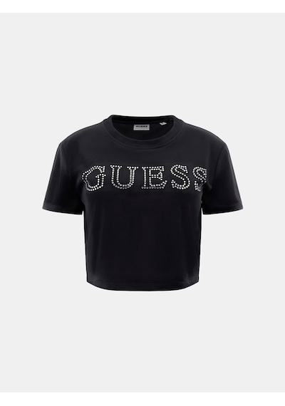 Guess Kadife Kadın Crop T-shirt V3bı01k0232 Siyah