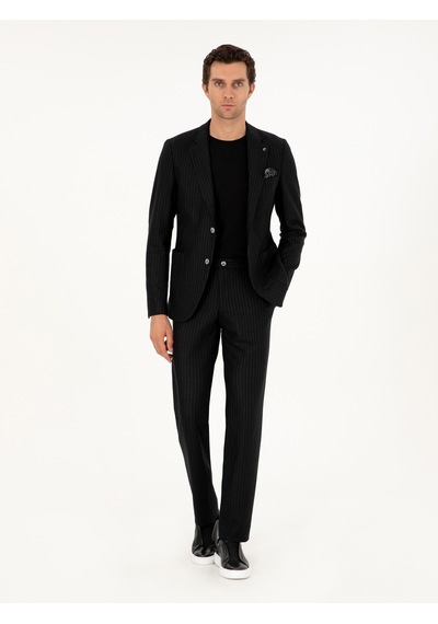 Cacharel Siyah Slim Fit Kaşmir Karışımlı Takım Elbise