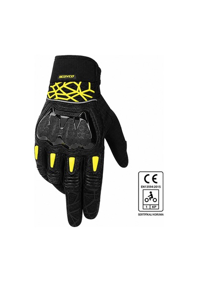 Ebakbak Motosiklet Eldiveni Full Koruma Ayarlanabilir Bilek Bantı Deri Microfiber Kumaş Motor Eldiven Yellow- Black