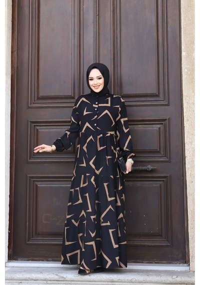 Hira Life Fashion Kadın Tesettür Mevsimlik Beli Kuşaklı Dokuma Viskon Elbise Siyah-vizon Siyah-vizon Hira Life Fashion Kadın Tesettür Mevsimlik Beli Kuşaklı Dokuma Viskon Elbise Siyah-vizon Siyah-vizon