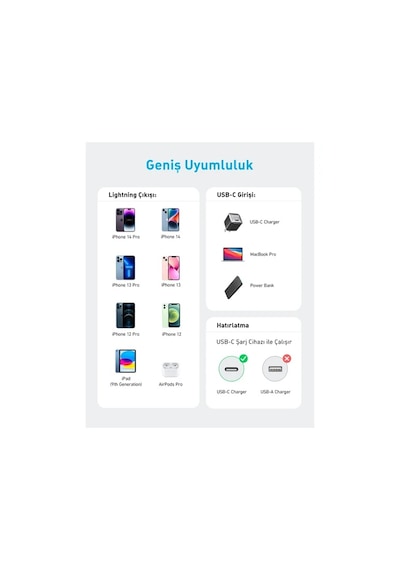Anker 322 Usb-c To Lightning 1.8 M MFI Lisanslı Şarj ve Data Kablosu Beyaz