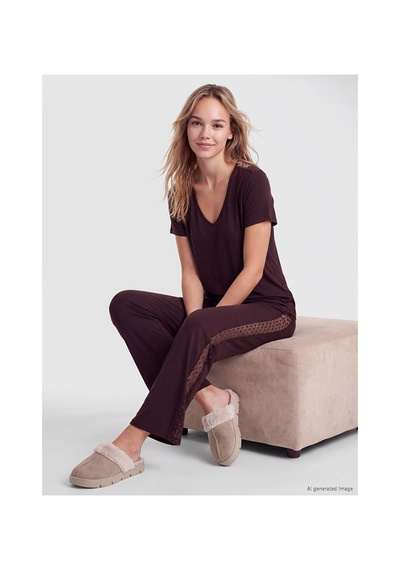 Lcw Dream Kahverengi V Yaka Desenli Kadın Pijama Takım