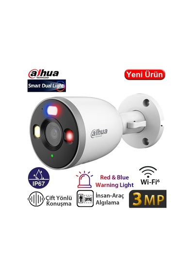 Dahua F3d-pv 3mp Wı-fı Ip67 Kırmızı Mavi Işıklı Smart Karşılıklı Konuşma Bullet Kamera