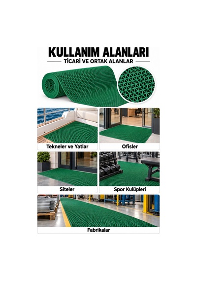 Hortumtech Zmat Yıldız Paspas Kaydırmaz Pvc Islak Zemin Duş Havuz Su Tahliyesi 5 Mm - Yeşil 90 X 900 Cm