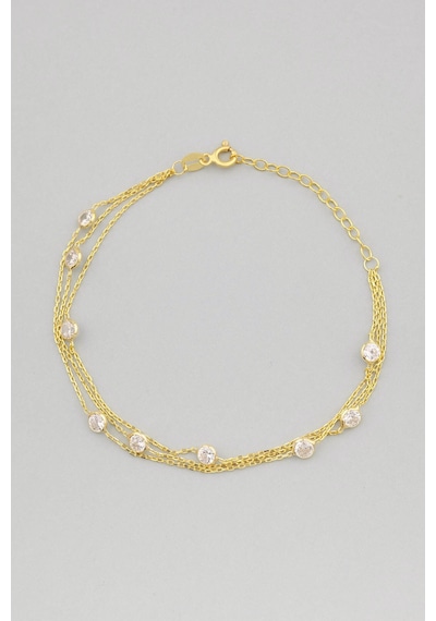 So Chic Zirkon Taşlı 18 Ayar Sarı Altın Kaplama 19 Cm Üç Sıra Gümüş Bileklik 99209637