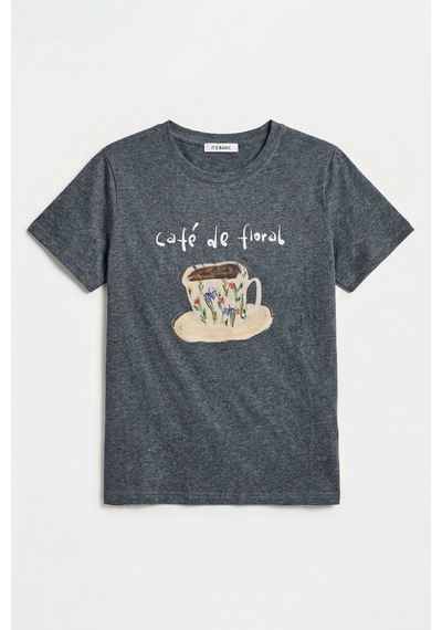 it's basic Kadın Gri W5 Oversize Özel Baskılı Tasarım T-shirt