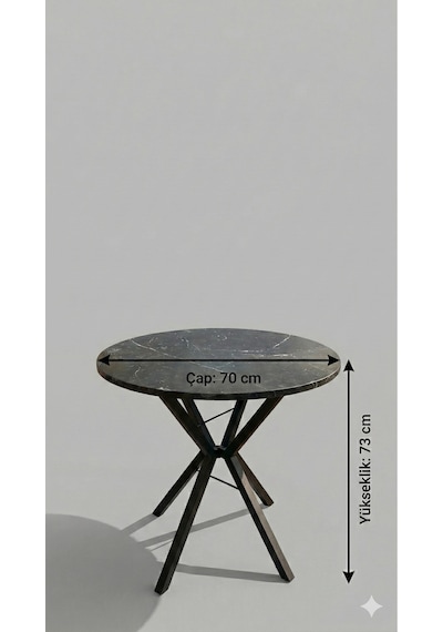 70 Cm Siyah Metal Ayak 2-3 Kişilik Yuvarlak Masa Mutfak Masası Balkon Masası Kafe Masası Ofis Masası Siyah Mermer Desenli