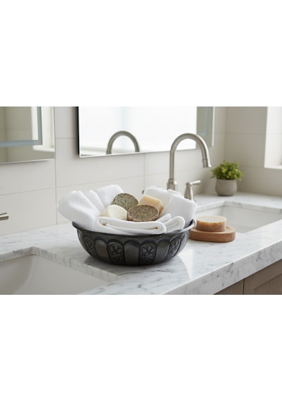 Ludıa Dekoratif Desenli Geleneksel Hamam Banyo Tası 6cmx20cm Koyu Gri