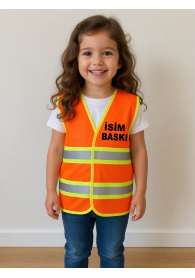 Çocuk Mühendis Yelek İsme Özel Baskılı Turuncu