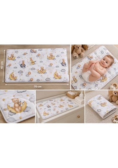 Zeyno Home Tekstil Pamuklu Bebek Alt Değiştirme Minderi 40x70 Cm Ayıcıklı Desenli Taşınabilir Bebek Bakım Matı
